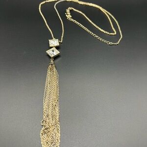 White House Black Market Gold Tone Tassel Pendant Necklace with Gem Accent
